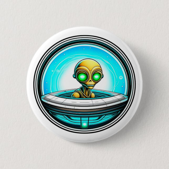 Extra-Terrestriale Alien mit einem UFO Button (Vorderseite)