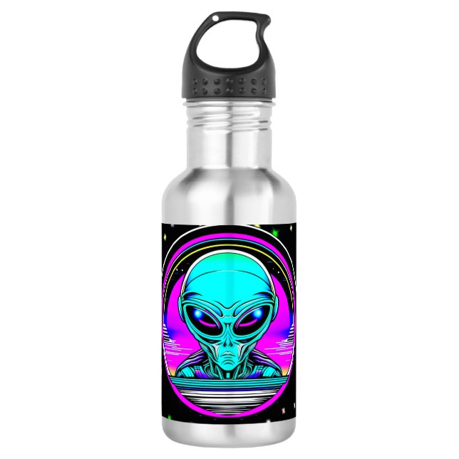 Extra-Terrestriale Alien mit einem UFO Edelstahlflasche (Vorderseite)