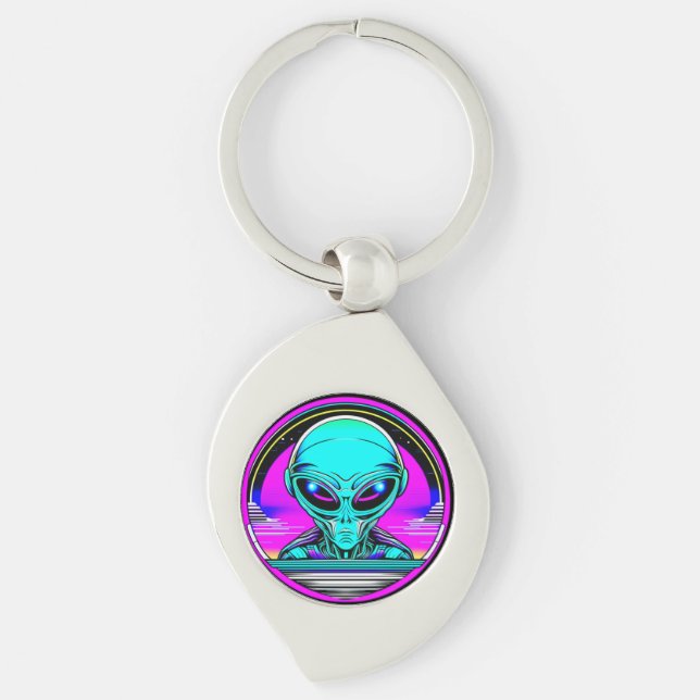 Extra-Terrestriale Alien mit einem UFO Schlüsselanhänger (Vorderseite)