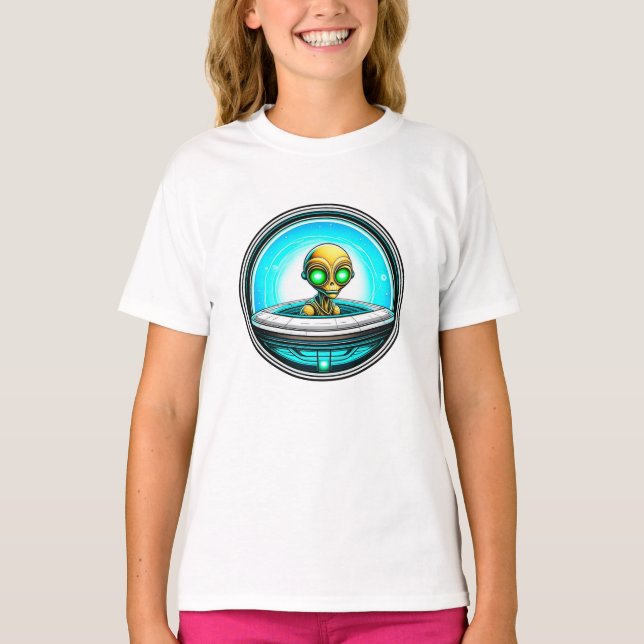 Extra-Terrestriale Alien mit einem UFO T-Shirt (Vorderseite)