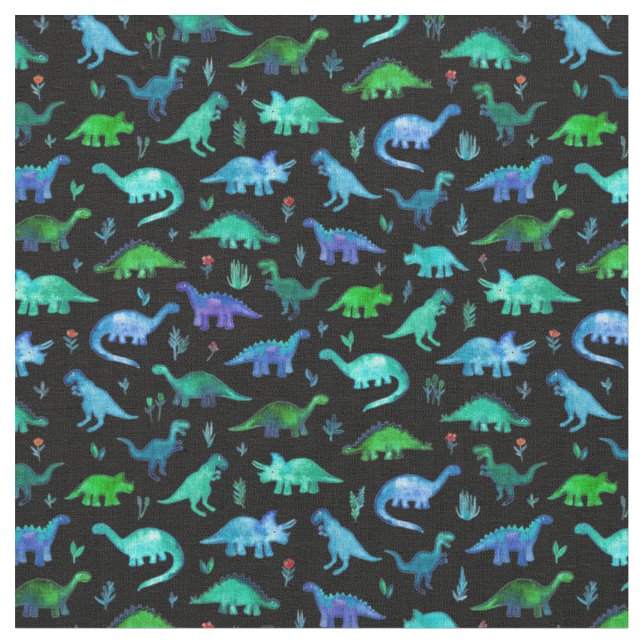 Extra Tiny Dinos in Blau und Grün in Schwarz Stoff (Nahaufnahme)