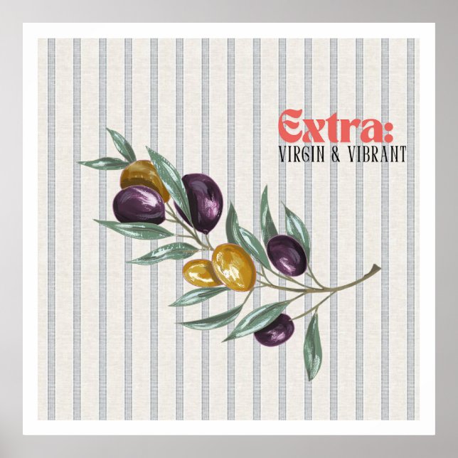 Extra Virgin Lebendiger Olivenzweig im mediterrane Poster (Vorne)