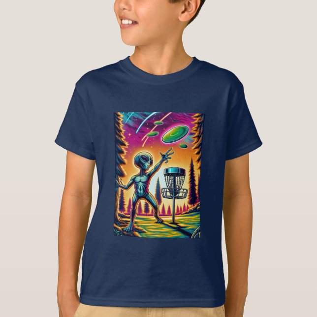 Extraterrestrische Alien Disc Golfing T-Shirt (Vorderseite)