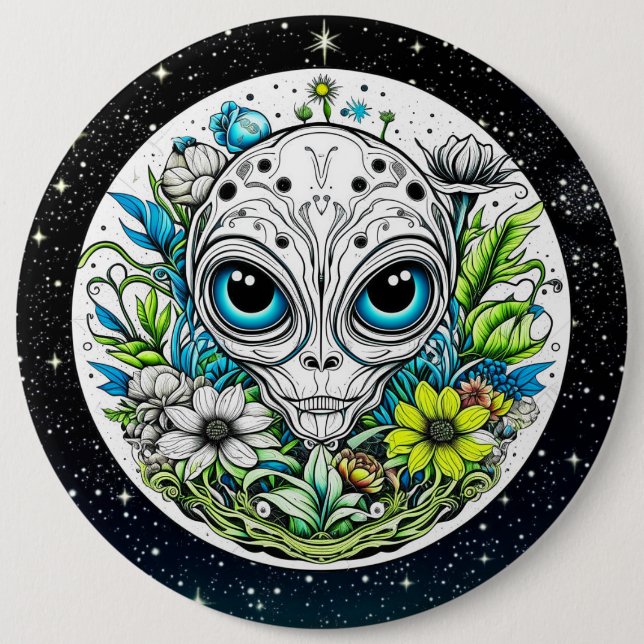 Extraterrestrische Alien in Blume Starry Night Button (Vorderseite)