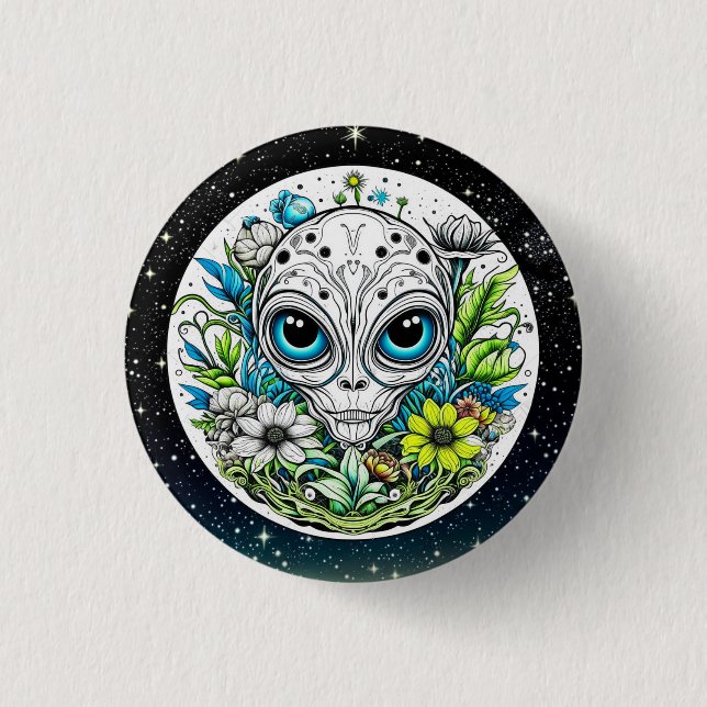 Extraterrestrische Alien in Blume Starry Night Button (Vorderseite)