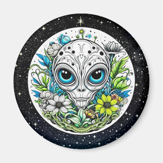 Extraterrestrische Alien in Blume Starry Night Magnet (Vorne)