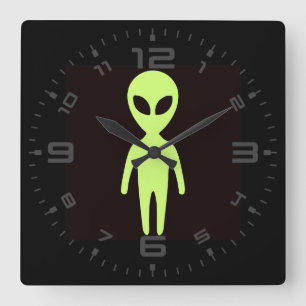 Extraterrestrische Alien Little Green Man Black Quadratische Wanduhr