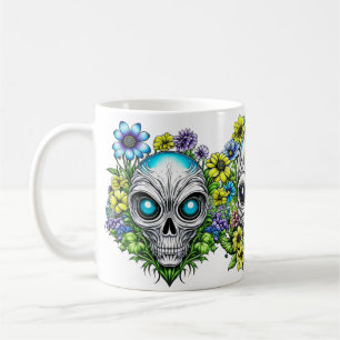 Extraterrestrische Alien Skulls und Blume Kaffeetasse