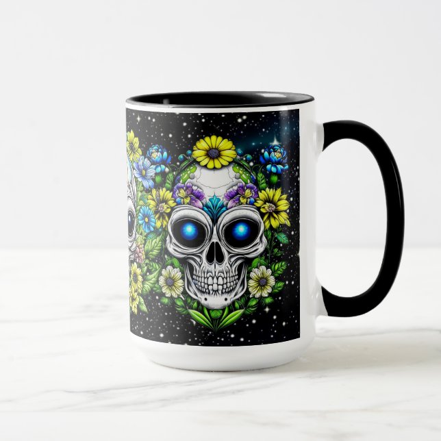 Extraterrestrische Alien Skulls und Blume Tasse (Rechts)