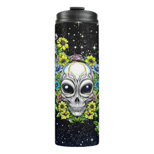 Extraterrestrische Alien Skulls und Blume Thermosbecher