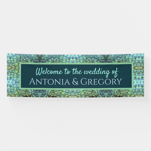 Extravagant Aqua Vibranding Peacock Feathers Weddi Banner (Horizontal)