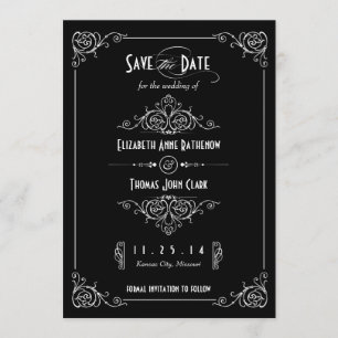 Extravagant Art Deco Schwarz & Weiß Save the Date