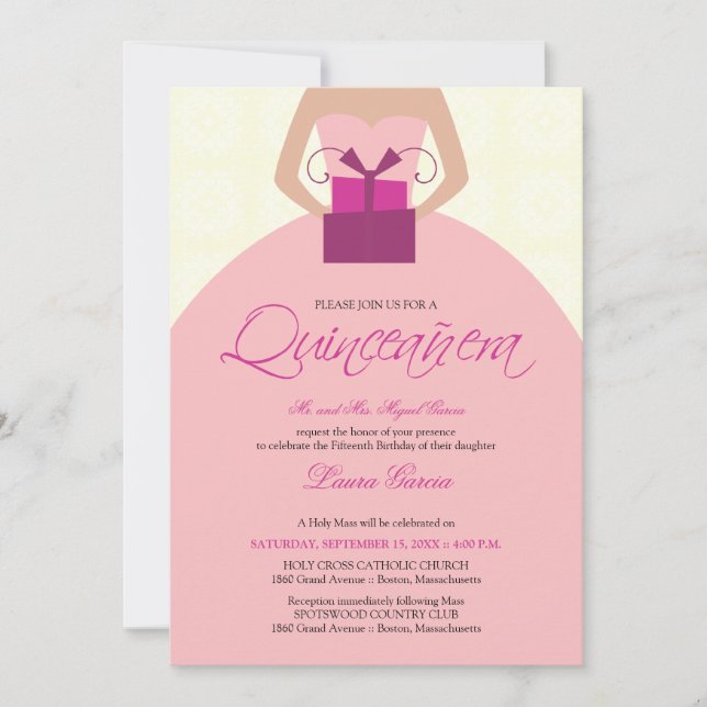Extravagant Ball Gown Quinceanera Invitation (Elfe Einladung (Vorderseite)