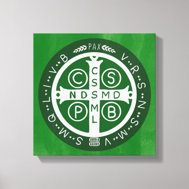 Extravagant Benediktinerkreuz Nr. 4 Green Leinwanddruck (Vorderseite)