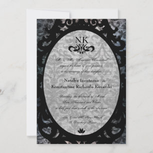 Extravagant Black Damask Oval Goth Wedite Einladun Einladung