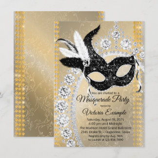 Extravagant Black Gold Diamond Masquerade Geburtst Einladung