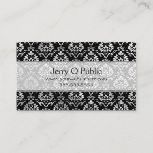 Extravagant Black Silver Damask Visitenkarte