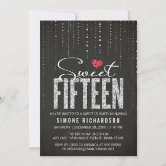 Extravagant Black Silver Red Sweet 15 Geburtstagsp Einladung
