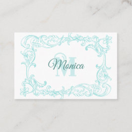 Extravagant Blau auf weißem Barockrahmen Visitenkarte