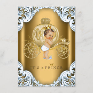 Extravagant Blue and Gold Carriage Prince Baby Dus Einladung