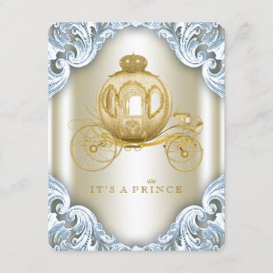 Extravagant Blue and Gold Carriage Prince Baby Dus Einladung