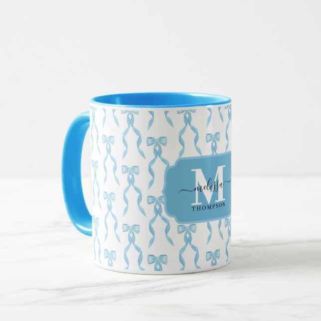 Extravagant Blue Bow Mit Monogramm Tasse (Vorderseite Links)