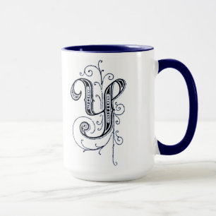 Extravagant Blue Vintag Monogram 'Y' - Tasse