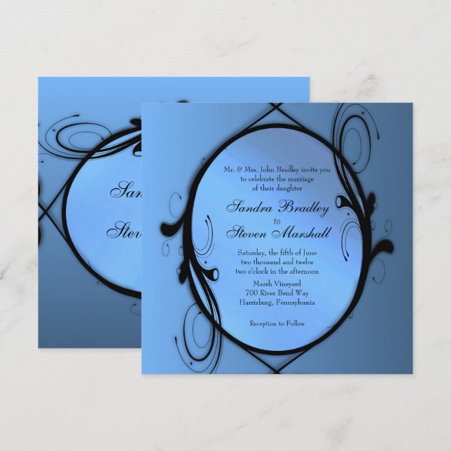 Extravagant Blue Wedding Einladung (Vorne/Hinten)