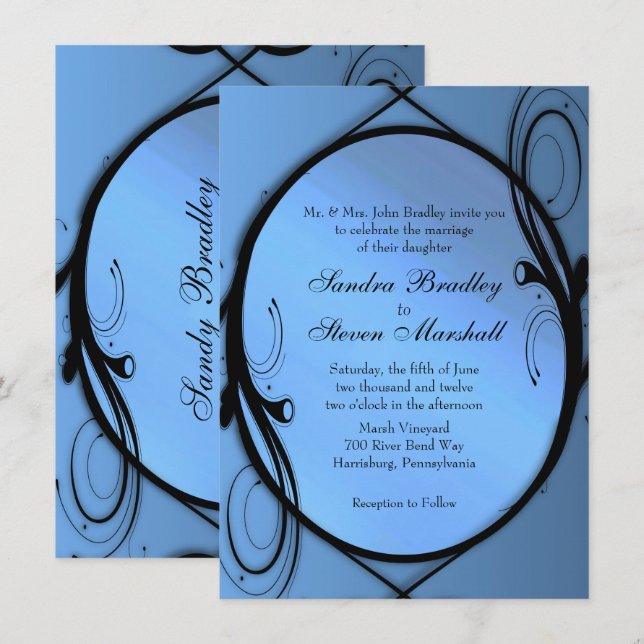 Extravagant Blue Wedding Einladung (Vorne/Hinten)