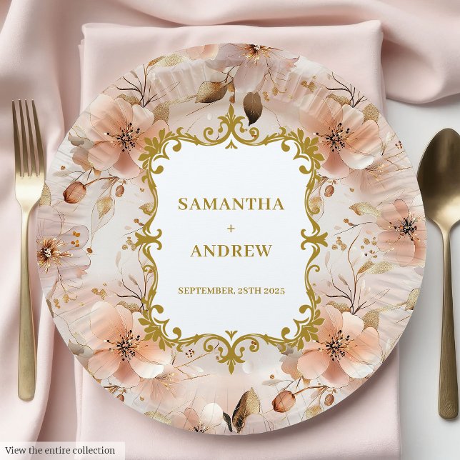 Extravagant Blush Gold Hochzeitspapier-Teller Pappteller (Fancy Blush Gold Wedding Paper Plates)