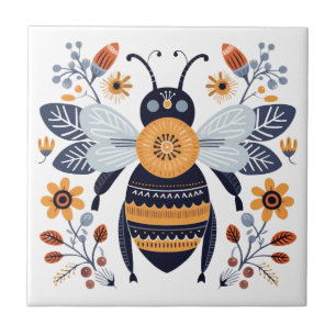 Extravagant Boho Honey Bee Scandinavian Folk Art Fliese