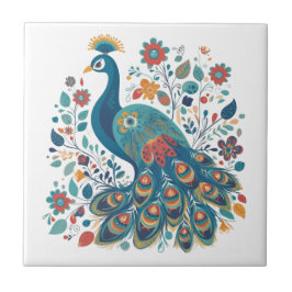 Extravagant Boho Peacock Skandinavische Folkloreku Fliese