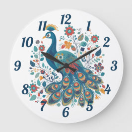 Extravagant Boho Peacock Skandinavische Folkloreku Große Wanduhr