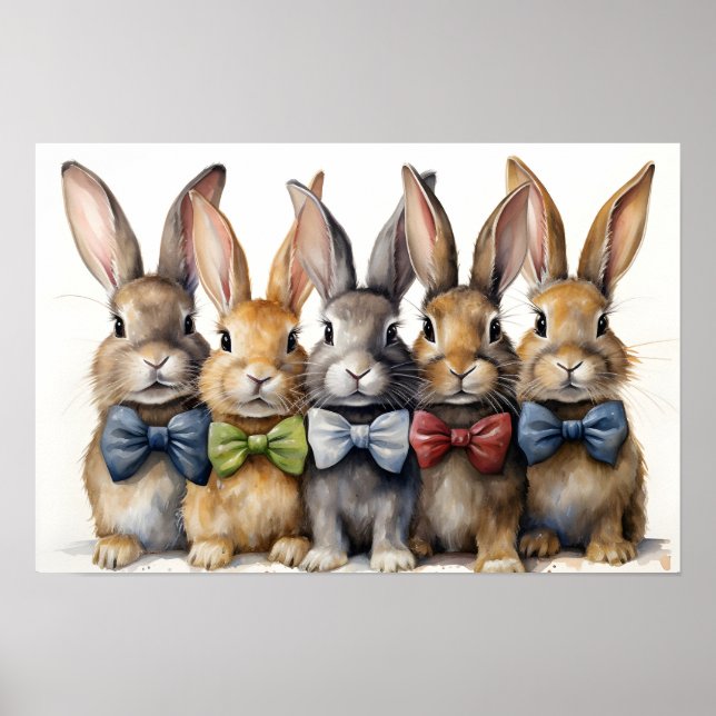 Extravagant Bunny Bow Krawatten Watercolor Poster (Vorne)