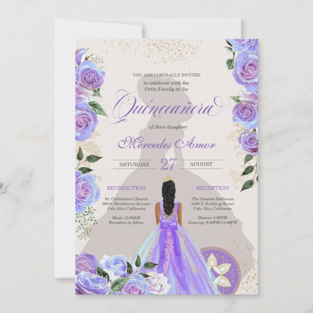 Extravagant Charro Lavender Blue Quinceanera Einla Einladung (Vorderseite)