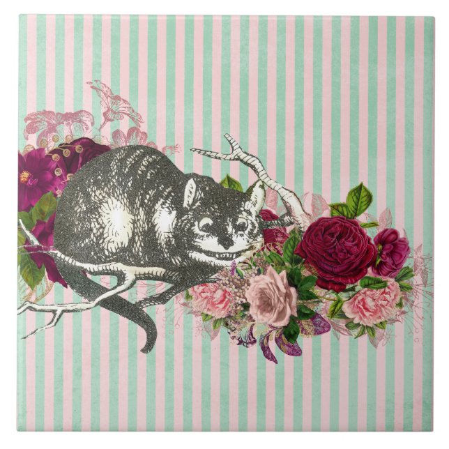 Extravagant Cheshire Cat Collage Fliese (Vorderseite)