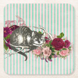 Extravagant Cheshire Cat Collage Rechteckiger Pappuntersetzer