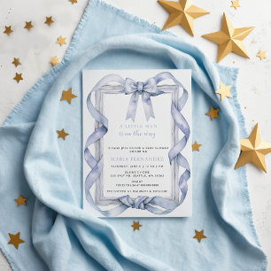 Extravagant Chic Coquette Blue Bow Boy Baby Dusche Einladung