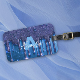 Extravagant Chic Glam Blue Paint Tropfen Name Mono Gepäckanhänger
