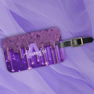 Extravagant Chic Glam Lila Paint Tropfen Name Mono Gepäckanhänger