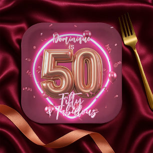 Extravagant Chic Neon Glow Up Rose Gold 50. Geburt Pappteller