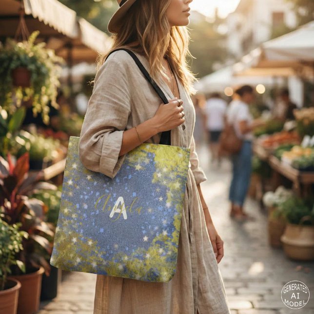 Extravagant Chic Starry Glittery Blue und Gold Gir (Von Creator hochgeladen)