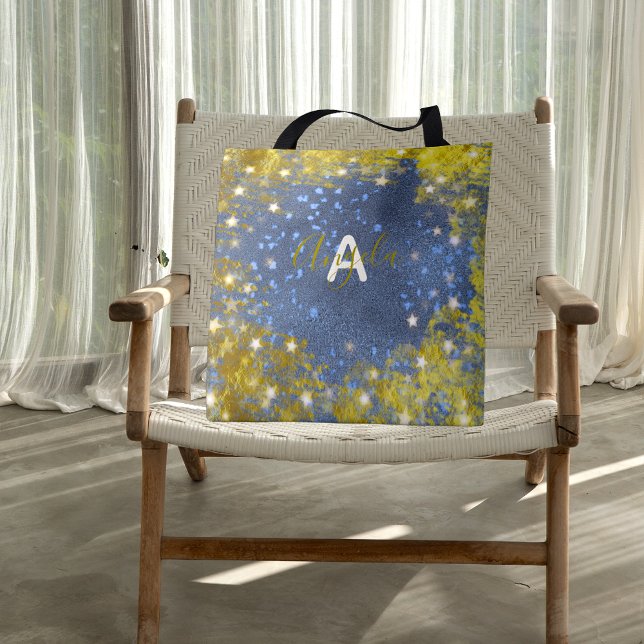 Extravagant Chic Starry Glittery Blue und Gold Gir (Von Creator hochgeladen)