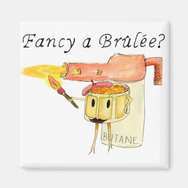 Extravagant ein Brulee Quirky Dessert Cartoon Magnet (Vorne)
