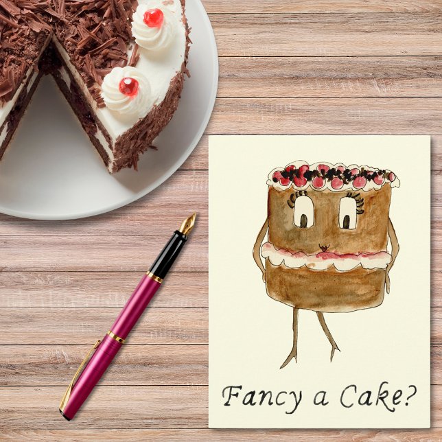 Extravagant ein Cake Funny Chocolate Quirky Cartoo Postkarte (Black Forest gateau cute cartoon quote fancy a cake postcard for baking lovers)