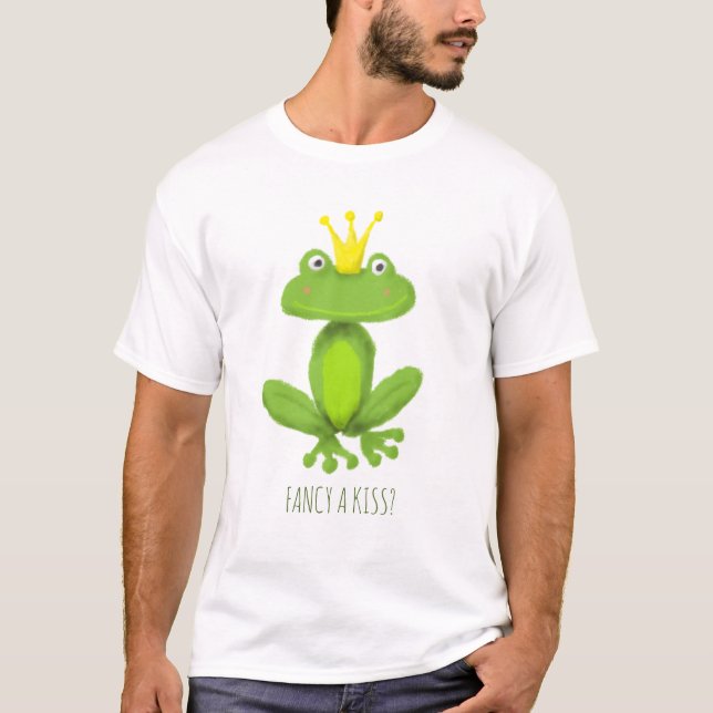Extravagant ein Kuss Frosch Prinz Cartoon Valentin T-Shirt (Vorderseite)