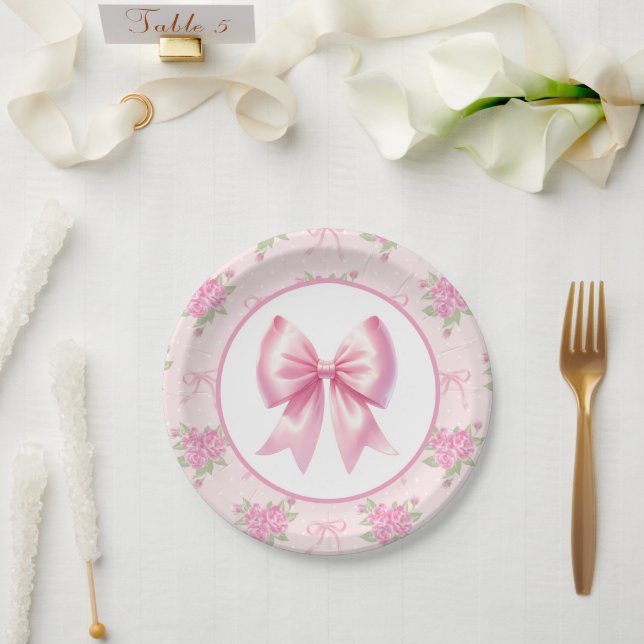 Extravagant ein rosa Coquette Bow Erster Geburtsta Pappteller (Hochzeit)