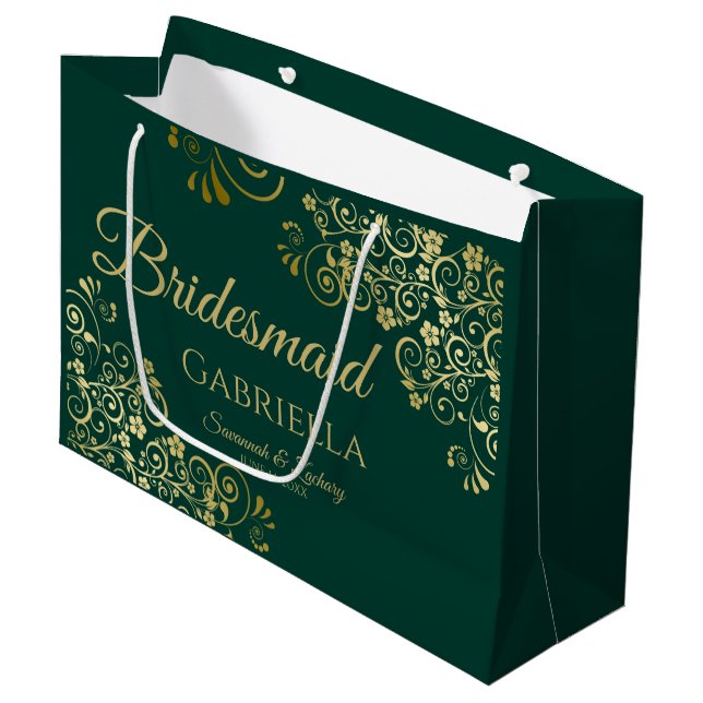 Extravagant Emerald Green & Gold Elegante Große Geschenktüte (Vorderseite Schrägansicht)