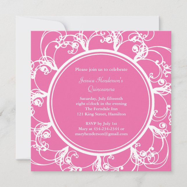 Extravagant Floral Quinceanera Invite (Fuchsia) Einladung (Vorderseite)