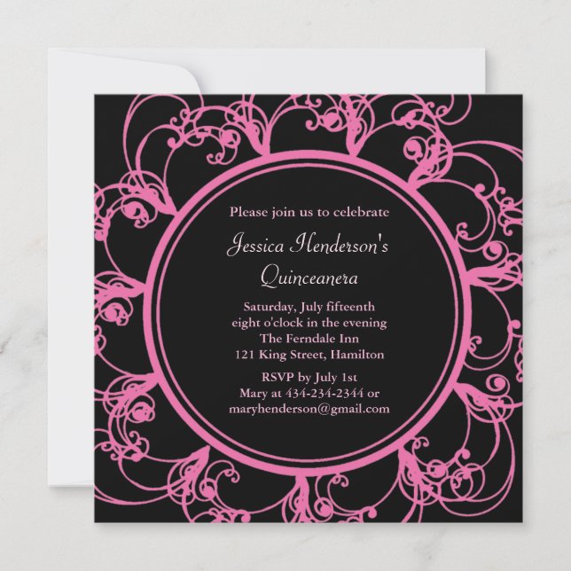 Extravagant Floral Quinceanera Invite (schwarz) Einladung (Vorderseite)